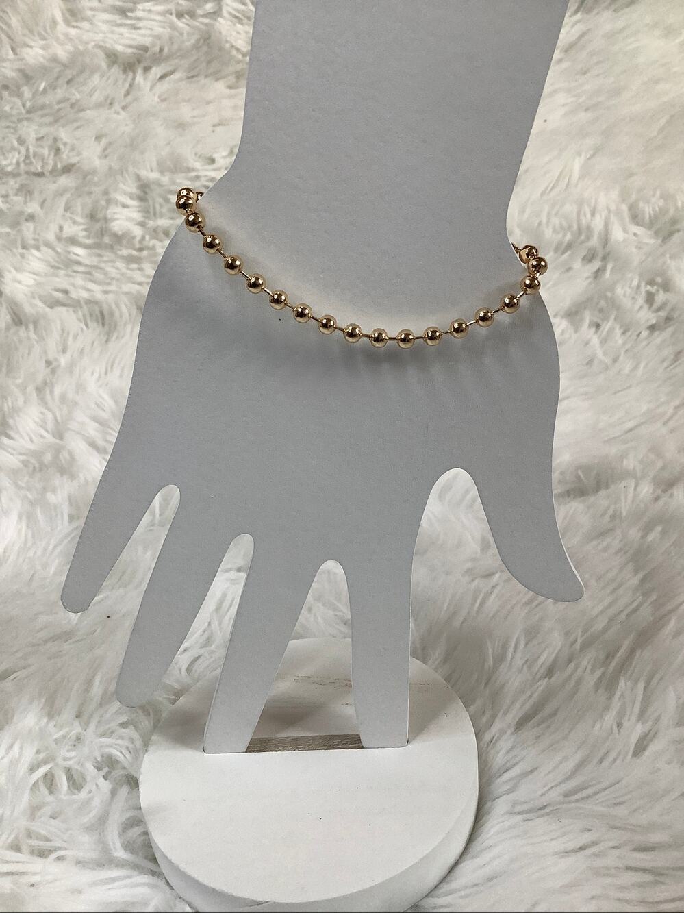 Mevecco 18K Gold Plated Beaded Ball Chain Bracelet Dainty Minimalist A4-28